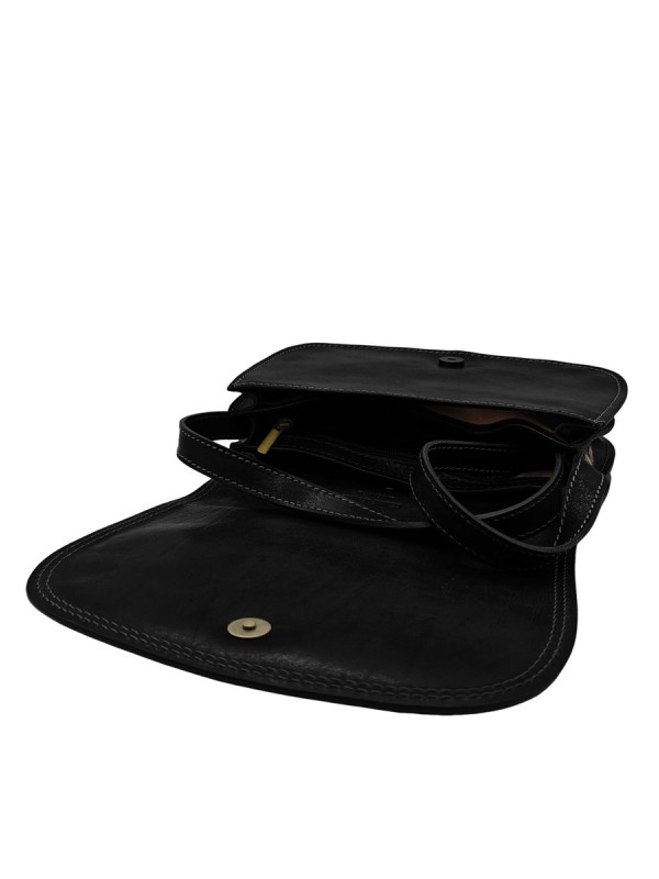 Soleil Chic  Sac besace avec rabat en cuir vintage Noir