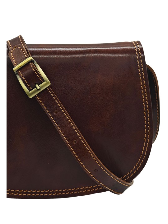 Soleil Chic  Sac besace avec rabat en cuir vintage Marron