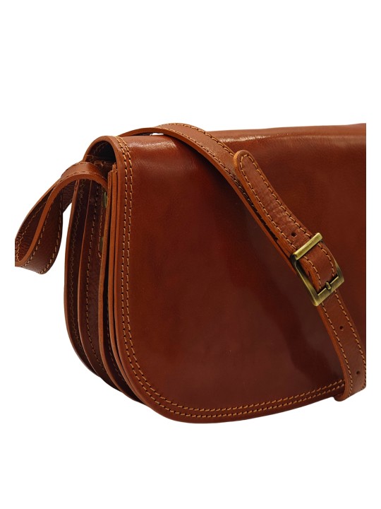 Soleil Chic  Sac besace avec rabat en cuir vintage Camel