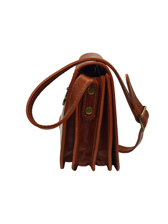 Soleil Chic  Sac besace avec rabat en cuir vintage Camel