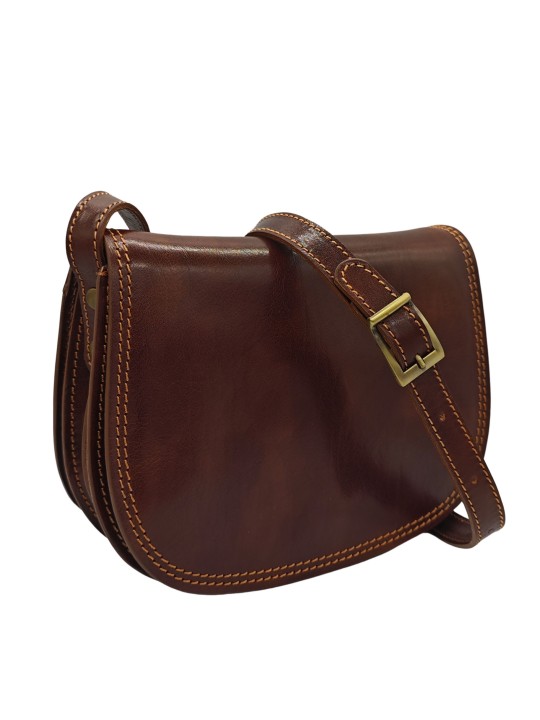 Soleil Chic  Sac besace avec rabat en cuir vintage Marron