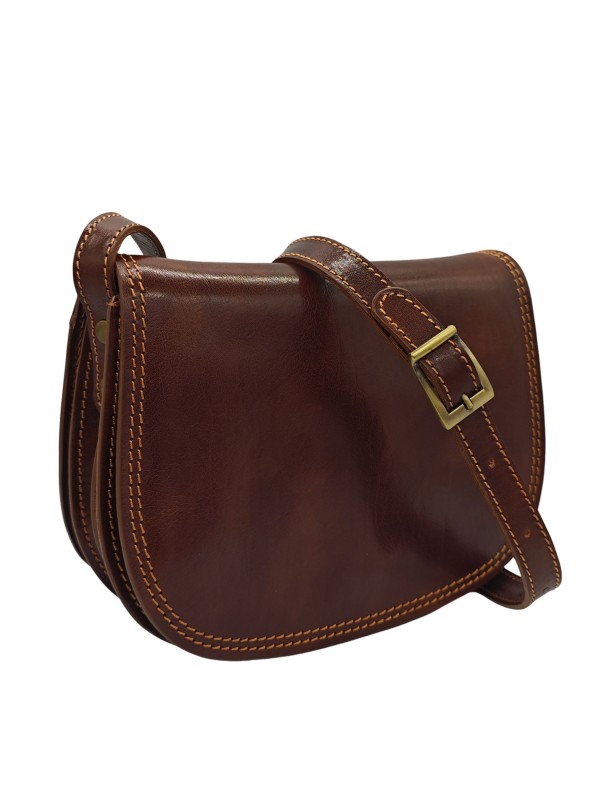 Soleil Chic  Sac besace avec rabat en cuir vintage Marron