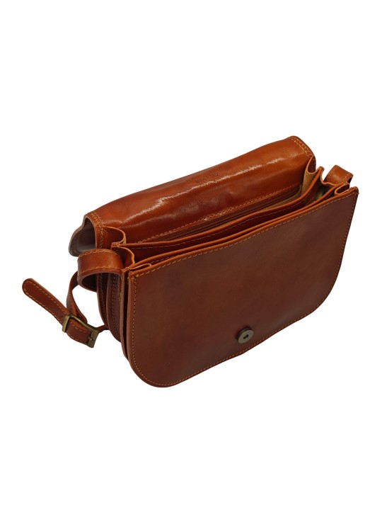 Soleil Chic  Sac besace avec rabat en cuir vintage Camel
