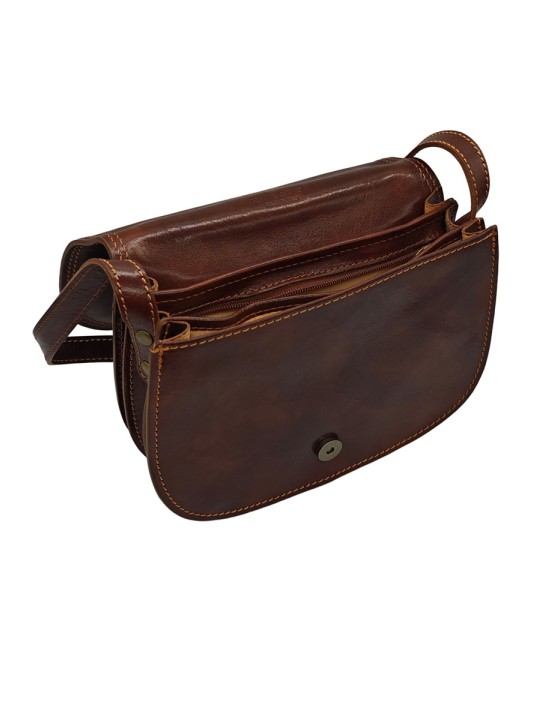 Soleil Chic  Sac besace avec rabat en cuir vintage Marron