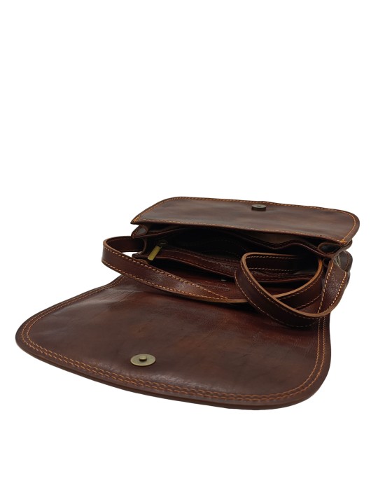 Soleil Chic  Sac besace avec rabat en cuir vintage Marron