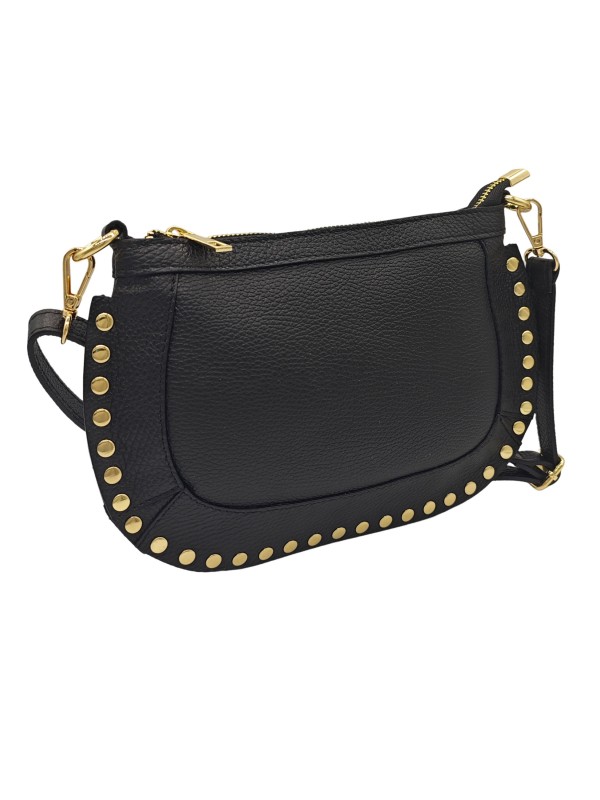 Soleil Chic Pochette bandoulière Clouté cuir Noir