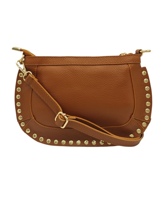 Soleil Chic Pochette bandouliere Clouté cuir Camel