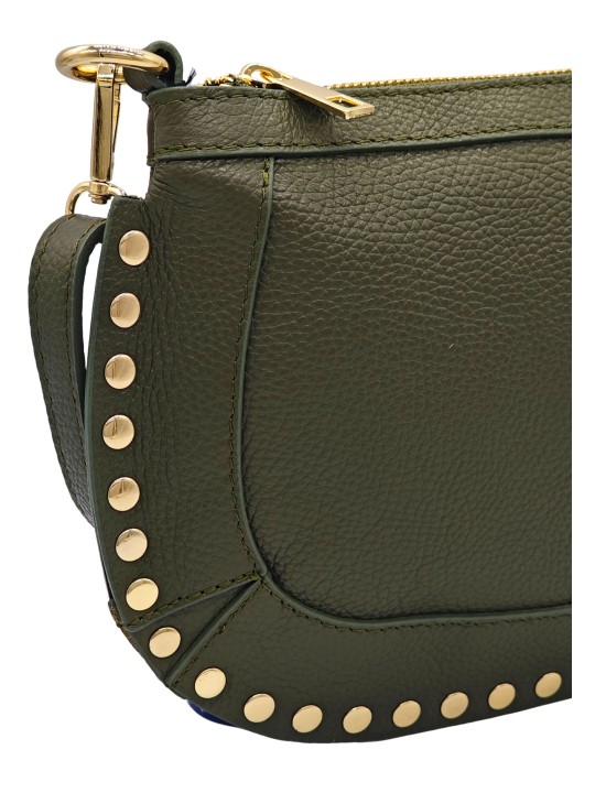 Soleil Chic Pochette bandouliere Clouté cuir Kaki