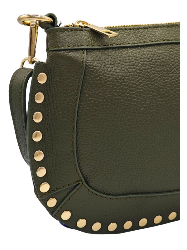 Soleil Chic Pochette bandouliere Clouté cuir Kaki
