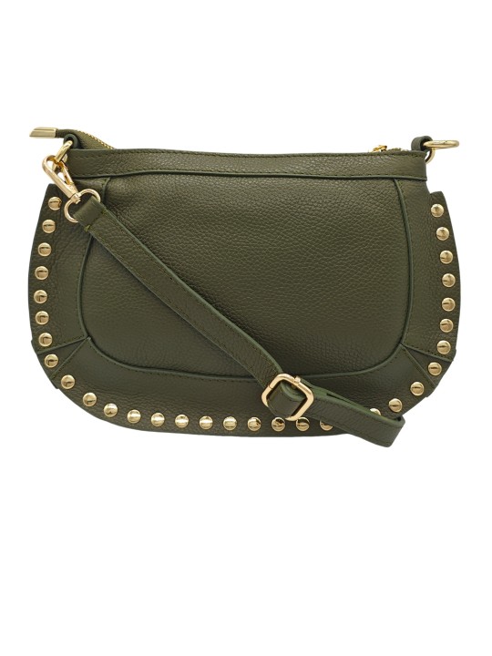 Soleil Chic Pochette bandouliere Clouté cuir Kaki