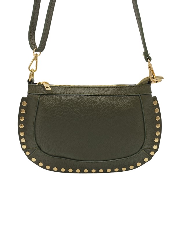 Soleil Chic Pochette bandouliere Clouté cuir Kaki