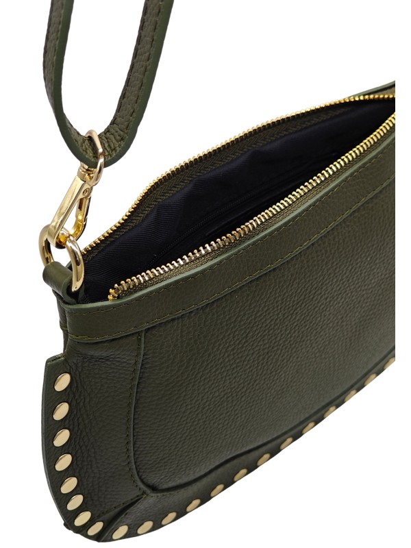 Soleil Chic Pochette bandouliere Clouté cuir Kaki