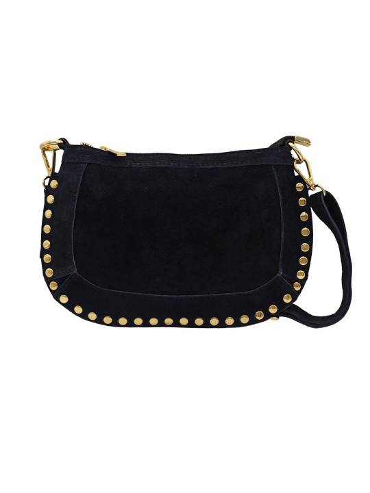 Soleil Chic Pochette bandoulière Clouté cuir Nubuck Noir