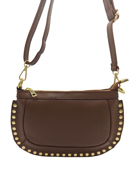 Soleil Chic Pochette bandouliere Clouté cuir Choco