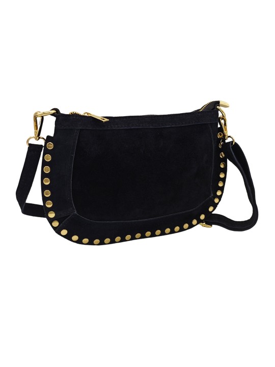 Soleil Chic Pochette bandoulière Clouté cuir Nubuck Noir