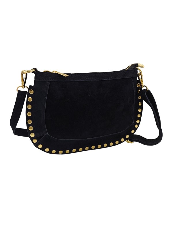 Soleil Chic Pochette bandoulière Clouté cuir Nubuck Noir