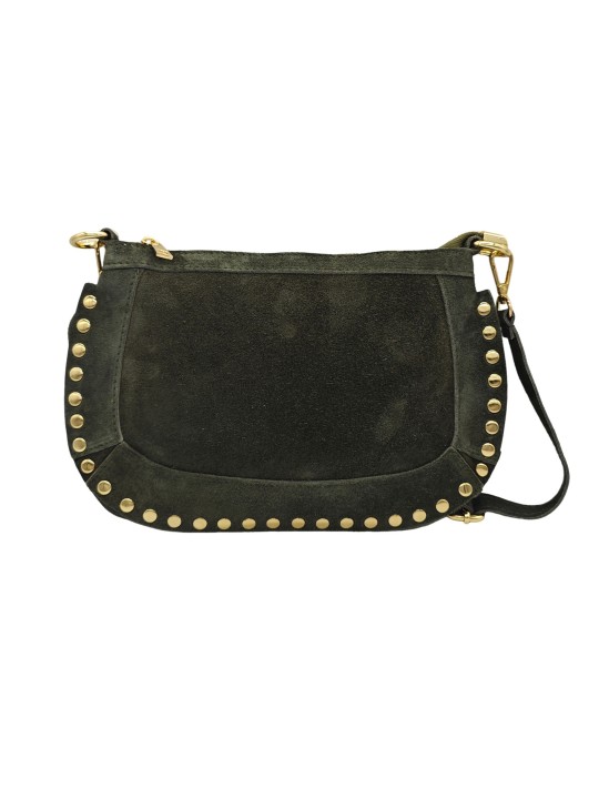 Soleil Chic Pochette bandoulière Clouté cuir Nubuck Kaki