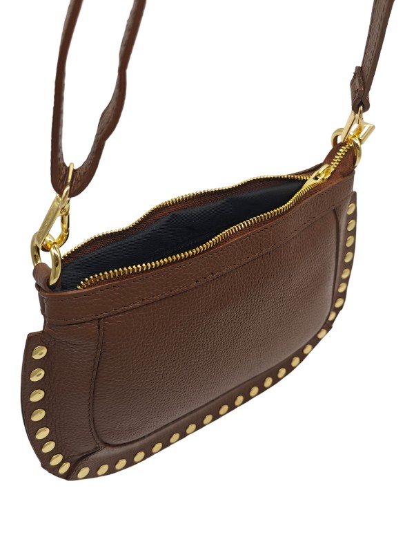 Soleil Chic Pochette bandouliere Clouté cuir Choco