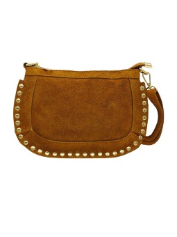 Soleil Chic Pochette bandoulière Clouté cuir Nubuck Camel