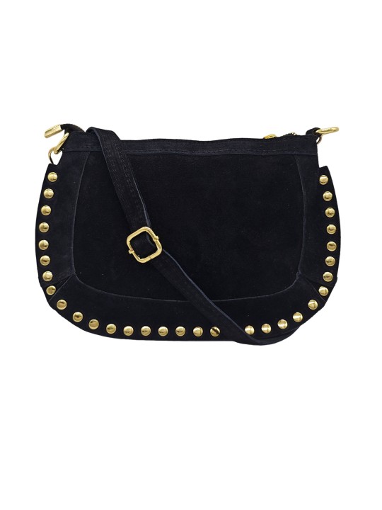 Soleil Chic Pochette bandoulière Clouté cuir Nubuck Noir