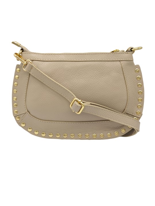 Soleil Chic Pochette bandoulière Clouté cuir Beige
