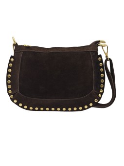 Soleil Chic Pochette bandoulière Clouté cuir Nubuck Choco