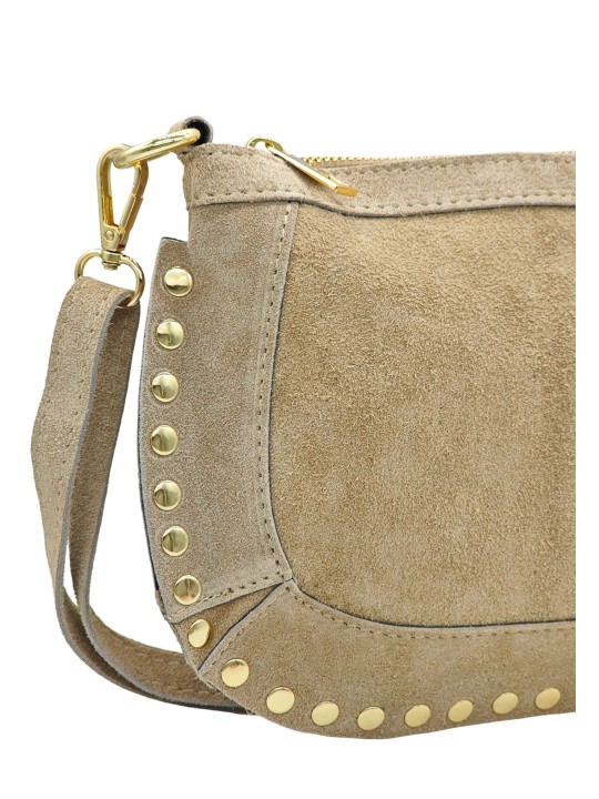 Soleil Chic Pochette bandoulière Clouté cuir Nubuck Beige