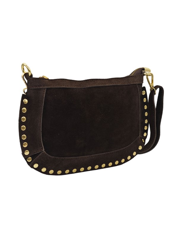 Soleil Chic Pochette bandoulière Clouté cuir Nubuck Choco