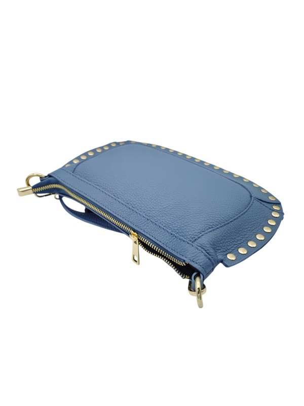 Soleil Chic Pochette bandoulière Clouté cuir Bleu Ciel