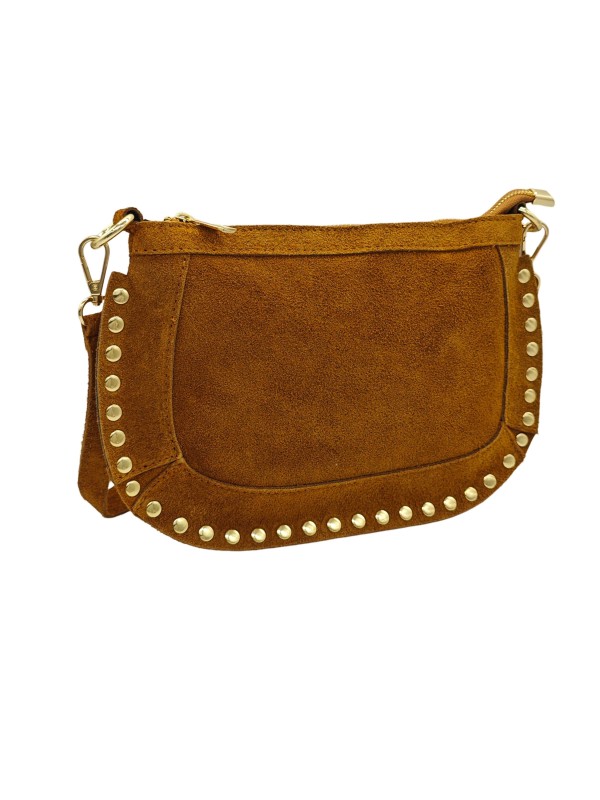 Soleil Chic Pochette bandoulière Clouté cuir Nubuck Camel