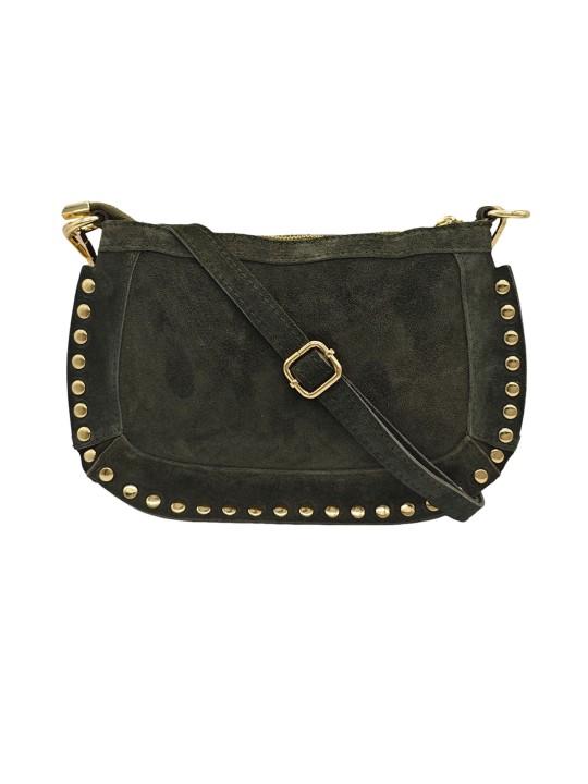 Soleil Chic Pochette bandoulière Clouté cuir Nubuck Kaki