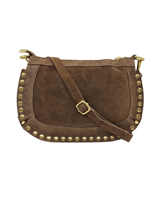THE WAN Pochette bandouliere Clouté cuir  Nubuck Taupe