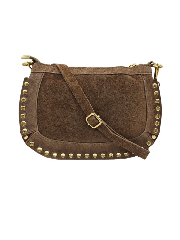 THE WAN Pochette bandouliere Clouté cuir  Nubuck Taupe