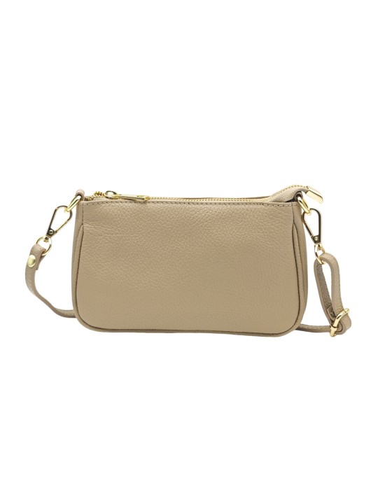 Soleil Chic Petite Pochette bandoulière cuir Beige
