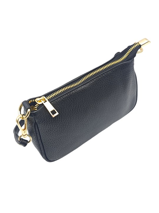 Soleil Chic Petite Pochette bandoulière cuir Noir