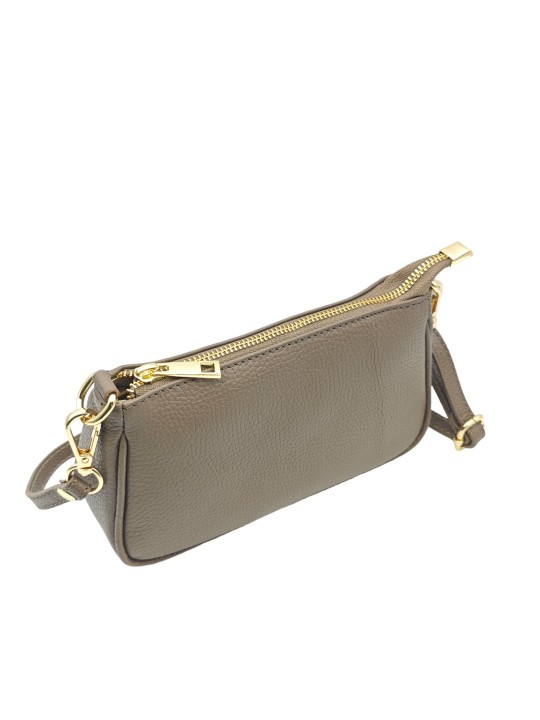 Soleil Chic Petite Pochette bandoulière cuir Taupe Fonce