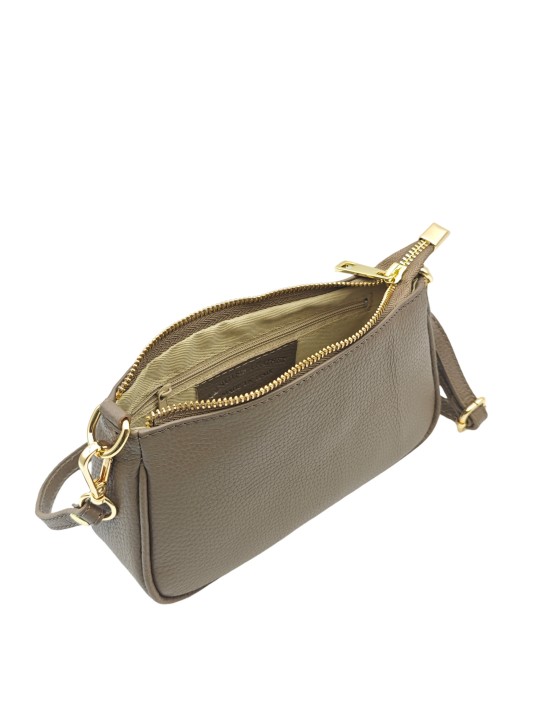 Soleil Chic Petite Pochette bandoulière cuir Taupe Fonce