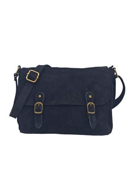 Soleil Chic Sac Bandoulière Cuir Rabat Noir Velours