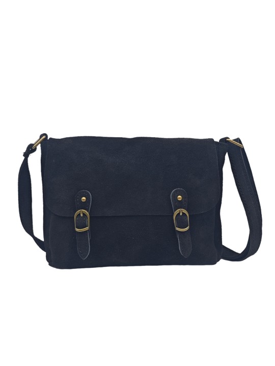 Soleil Chic Sac Bandoulière Cuir Rabat Noir Velours