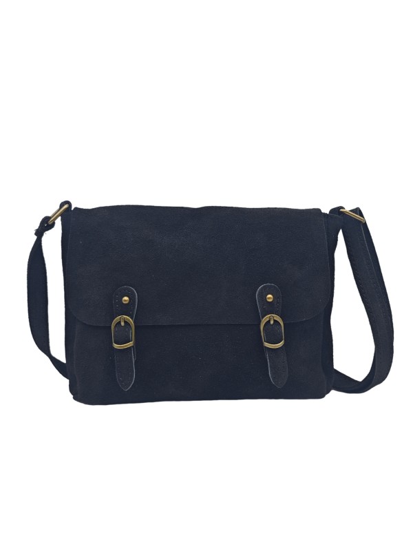Soleil Chic Sac Bandoulière Cuir Rabat Noir Velours