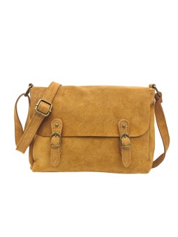 Soleil Chic Sac Bandoulière Cuir Rabat Camel Velours