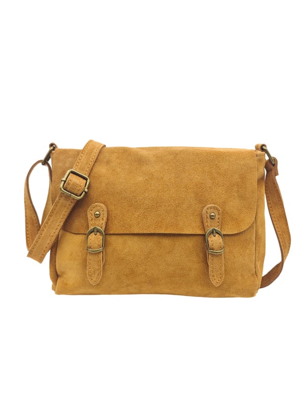 Soleil Chic Sac Bandoulière Cuir Rabat Camel Velours