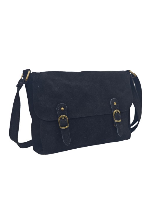 Soleil Chic Sac Bandoulière Cuir Rabat Noir Velours