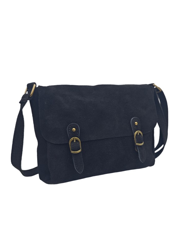Soleil Chic Sac Bandoulière Cuir Rabat Noir Velours
