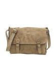 Soleil Chic Sac Bandoulière Cuir Rabat Taupe Velours