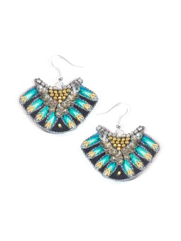 Boucles d‘oreille Ethniques brodées NIDHI Vert NAHUA