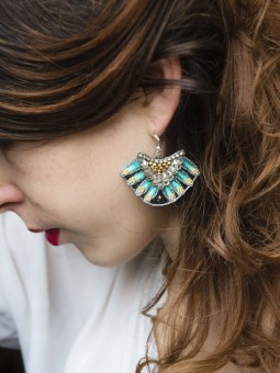 Boucles d‘oreille Ethniques brodées NIDHI Vert NAHUA