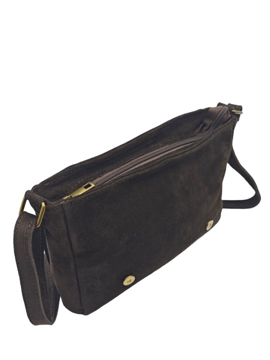 Soleil Chic Sac Bandoulière Cuir Rabat Choco Velours Irise