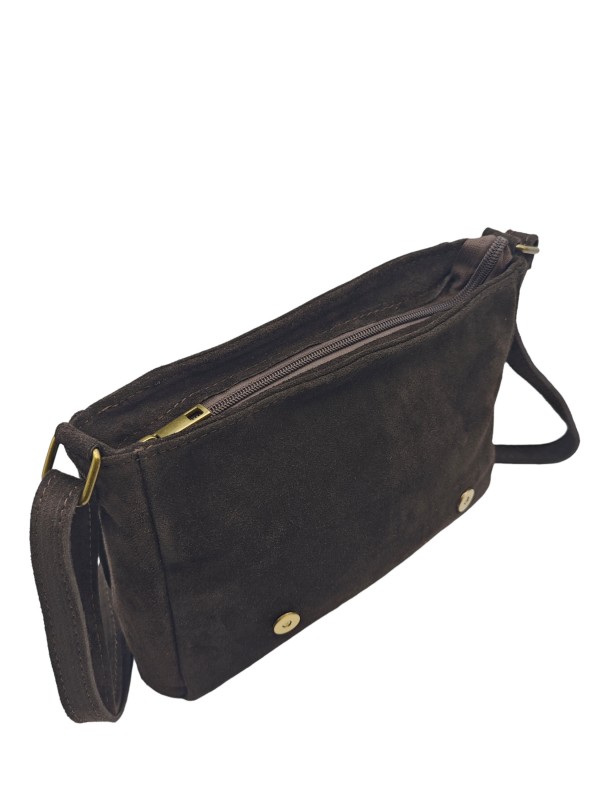 Soleil Chic Sac Bandoulière Cuir Rabat Choco Velours Irise