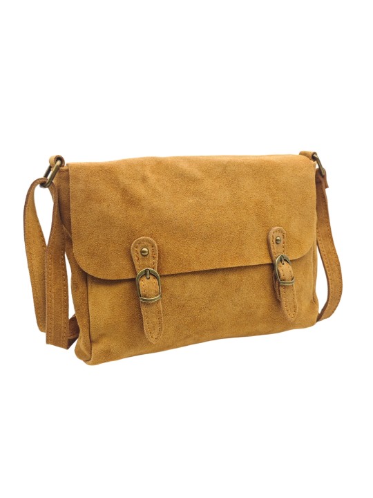 Soleil Chic Sac Bandoulière Cuir Rabat Camel Velours